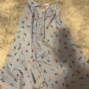 ROMWE Light Blue Floral Tie Dress